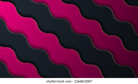 Abstract background with waves layers and halfton gold pattern. Realistic 3d cut paper effect. Vector illustration.
