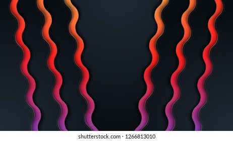 Abstract background with waves layers and halfton gold pattern. Realistic 3d cut paper effect. Vector illustration.