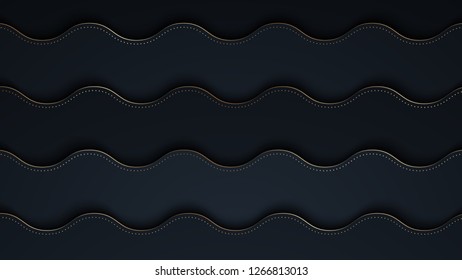 Abstract background with waves layers and halfton gold pattern. Realistic 3d cut paper effect. Vector illustration.
