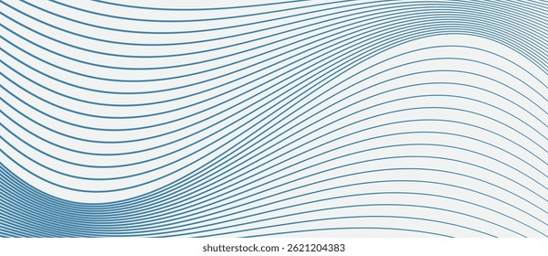 Fundo abstrato com linhas de ondas. Ilusão de transição dinâmica. Linhas azuis em um fundo branco.