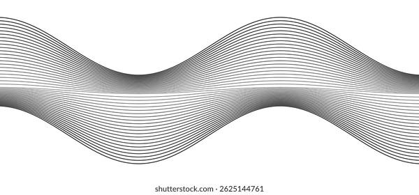 Fondo Abstractas con líneas onduladas. Ilusión de transición dinámica. Líneas negras sobre un fondo blanco.