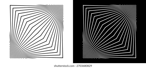 Abstract background with waves lines. Illusion of dynamic transition. A black lines on a white background and an equally white lines on the black side.