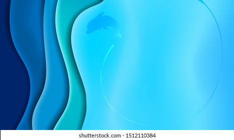 Abstract background waves of ocean in blue color with dolphin.