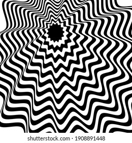 Abstract Background of Waves, Optical Illusion, Black and White Line Art. Vector illustration