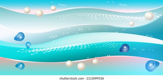 Abstract background with waves, pearls and seashells


