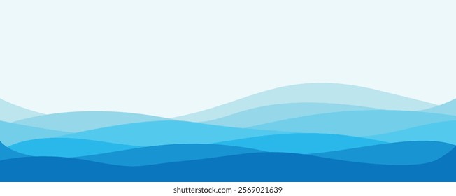 Abstract background with waves in shades of blue with random shapes hand drawn.