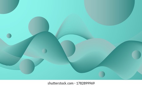 Abstract background with waves and spheres . green wallpaper . 3d vector illustration .
