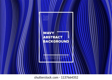 Abstract Background with Waves. Trendy Cover with Distorted Blue Stripes. 3d and Movement Effect. Vector Wavy Lines with Optical Illusion, Flow. Waves Abstract for Web Design, Placard, Posters, Layout