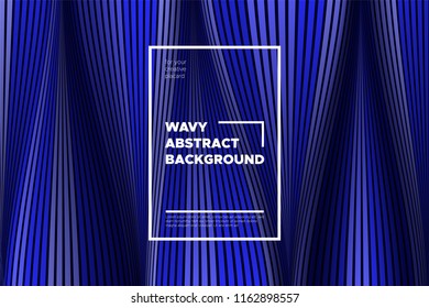 Abstract Background with Waves. Trendy Cover with Distorted Blue Stripes. 3d and Movement Effect. Vector Wavy Lines with Optical Illusion, Flow. Waves Abstract for Web Design, Placard, Posters, Layout