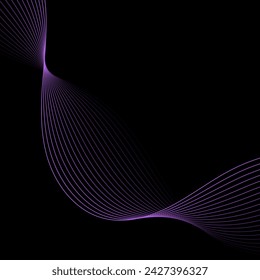 Abstract background with waves. Vector banner with lines. Background for music album, poster, card, advertisement. Element for design isolated on black. Purple and black gradient