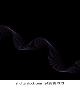 Abstract background with waves. Vector banner with lines. Background for music album, poster, card, advertisement. Element for design isolated on black. Purple and black gradient