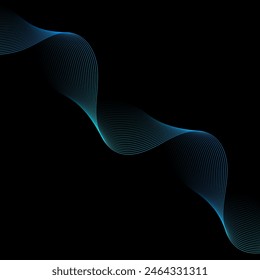 Abstract background with waves. Vector banner with lines. Background for music album, poster, card, advertisement. Geometric element for design isolated on black. Green and blue gradient. Night, dark