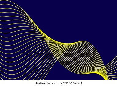 Abstract background waves yellow on dark blue background.