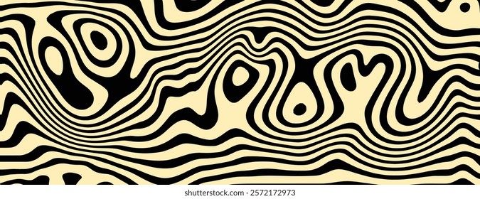 Abstract background with wavy black and beige patterns. The background features beige and black swirls, creating a dynamic texture. Psychedelic pattern background vector. Beige background.