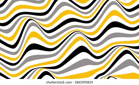 Abstract background of wavy black, white, yellow and gray lines. Vector illustration.
