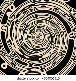 Abstract background with wavy black and white stripes, rings and spots. Fractal vector illustration in retro style. 
