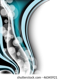  abstract background with wavy blue and black lines and glares
