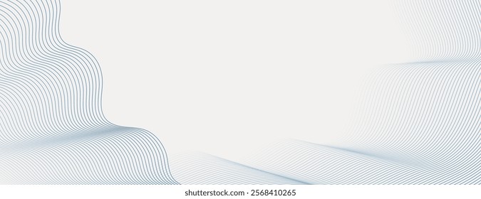 Abstract background with wavy blue lines on a white background. The blue lines create a flowing, textured pattern on the white surface. Minimal abstract gradient wavy line vector background