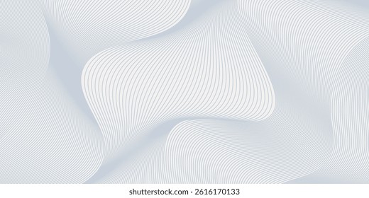 Abstract background with wavy blue lines on a white background. The blue lines create a flowing, textured pattern on the white surface. Minimal abstract gradient wavy line vector background