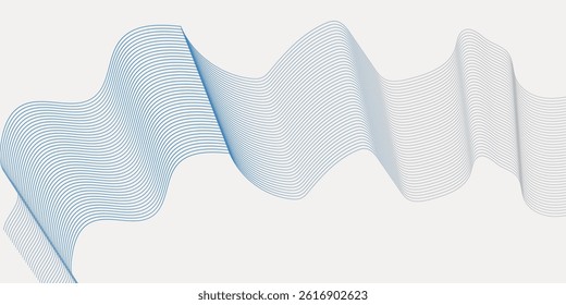 Abstract background with wavy blue lines on a white background. The blue lines create a flowing, textured pattern on the white surface. Minimal abstract gradient wavy line vector background eps 10