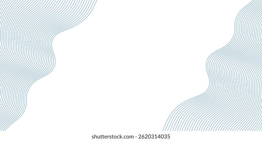 Abstract background with wavy blue lines on a white background. The blue lines create a flowing, textured pattern on the white surface. Minimal abstract gradient wavy line vector background