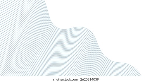 Abstract background with wavy blue lines on a white background. The blue lines create a flowing, textured pattern on the white surface. Minimal abstract gradient wavy line vector background