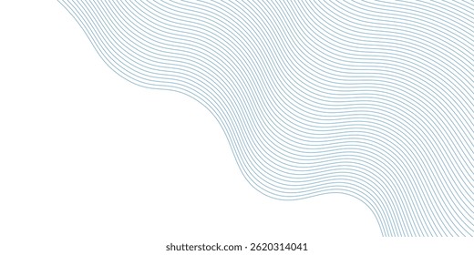 Abstract background with wavy blue lines on a white background. The blue lines create a flowing, textured pattern on the white surface. Minimal abstract gradient wavy line vector background