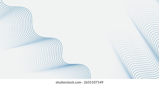 Fundo abstrato com linhas azuis onduladas em um fundo branco. As linhas azuis criam um padrão fluido e texturizado na superfície branca. Plano de fundo do vetor de linha ondulada de gradiente abstrato mínimo