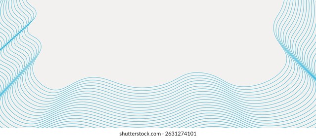 Abstract background with wavy blue lines on a white background. The blue lines create a flowing, textured pattern on the white surface. Minimal abstract gradient wavy line vector background