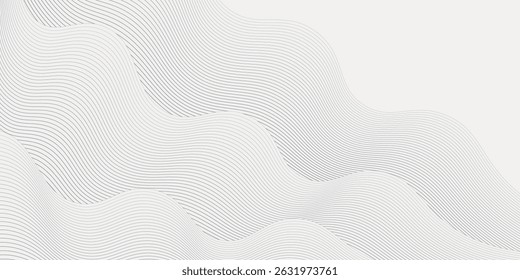 Abstract background with wavy blue lines on a white background. The blue lines create a flowing, textured pattern on the white surface. Minimal abstract gradient wavy line vector background
