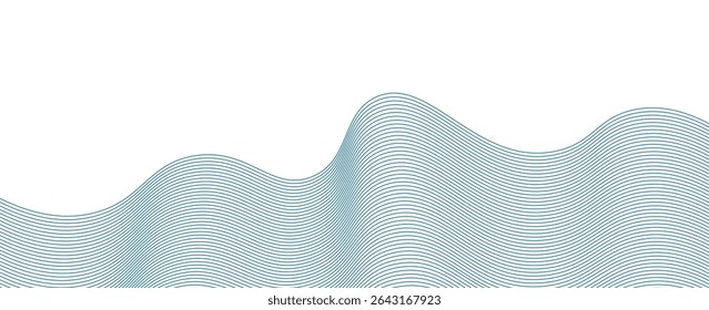 Fundo abstrato com linhas azuis onduladas em um fundo branco. As linhas azuis criam um padrão fluido e texturizado na superfície branca. Plano de fundo do vetor de linha ondulada de gradiente abstrato mínimo