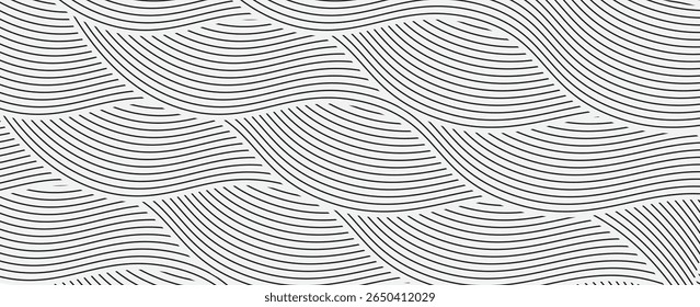 Abstract background with wavy blue lines on a white background. The blue lines create a flowing, textured pattern on the white surface. Minimal abstract gradient wavy line vector background