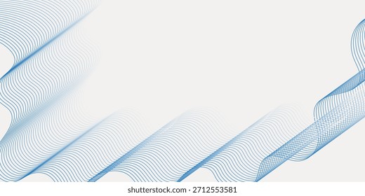 Abstrakter Hintergrund mit wellenförmigen blauen Linien auf weißem Hintergrund. Die blauen Linien erzeugen ein fließendes, strukturiertes Muster auf der weißen Oberfläche Minimaler abstrakter Farbverlauf wellenförmige Linie, Vektorhintergrund