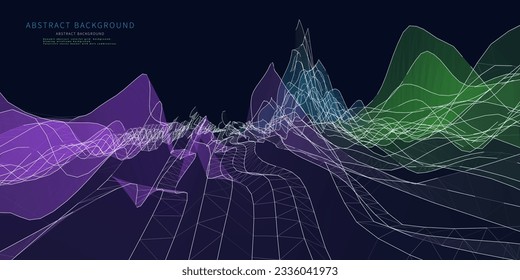 Abstract  background wavy color grid with lines on dark.  Big Data. Technology concept data waves  in virtual.  Banner for business, science and technology data analytics. 
