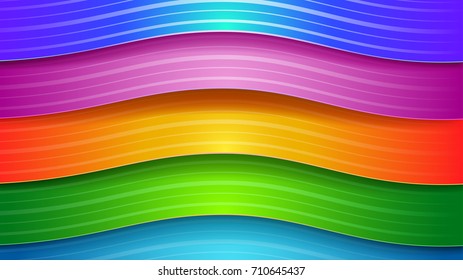 Abstract background of wavy colored stripes with shadows