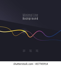 Abstract background. Wavy colorful swirly line on dark backdrop with light effects. Energy motion idea, business or techo minimal concept