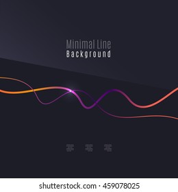 Abstract background. Wavy colorful swirly line on dark backdrop with light effects. Energy motion idea, business or techno minimal concept