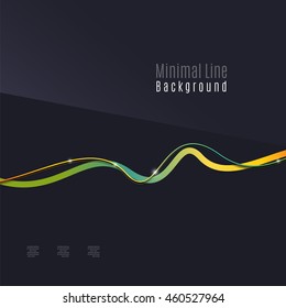 Abstract background. Wavy colorful swirly line on dark backdrop with light effects. Energy motion idea, business or techo minimal concept