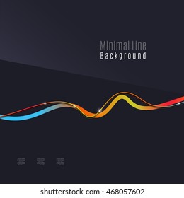 Abstract background. Wavy colorful swirly line on dark backdrop with light effects. Energy motion idea, business or techo minimal concept