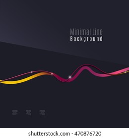 Abstract background. Wavy colorful swirly line on dark backdrop with light effects. Energy motion idea, business or techo minimal concept