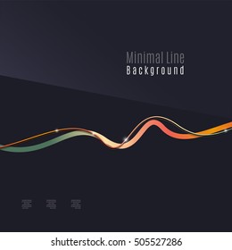 Abstract background. Wavy colorful swirly line on dark backdrop with light effects. Energy motion idea, business or techo minimal concept