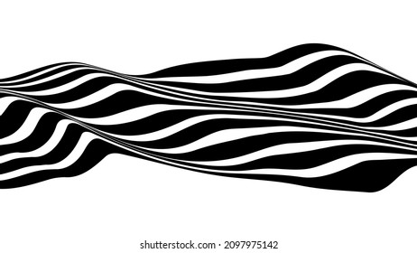 Abstrakter Hintergrund mit gewölbten, gekrümmten Linien. Vektorgrafik gestreifter Muster mit optischer Illusion.