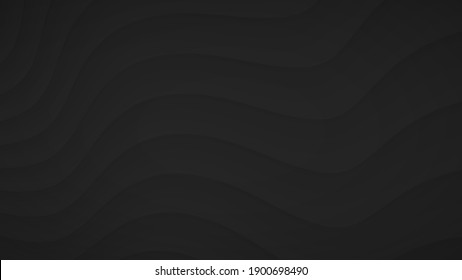 Abstract background of wavy curved stripes with shadows in black and gray colors