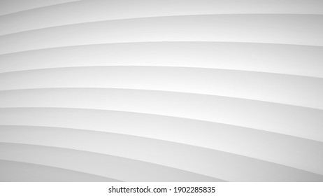 Abstract background of wavy curved stripes with shadows in white and gray colors