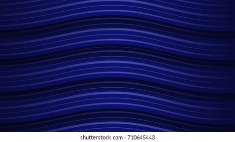 Abstract background of wavy dark blue stripes with shadows