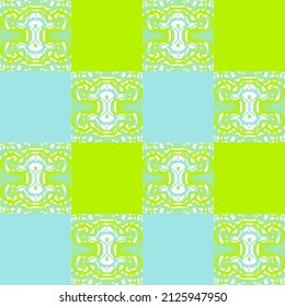 Abstract background of wavy embossed lines in blue and green shades. Intricate unusual kaleidoscope patterns