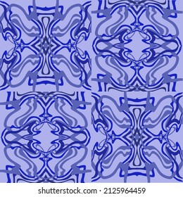 Abstract background of wavy embossed lines in blue shades. Intricate unusual kaleidoscope patterns