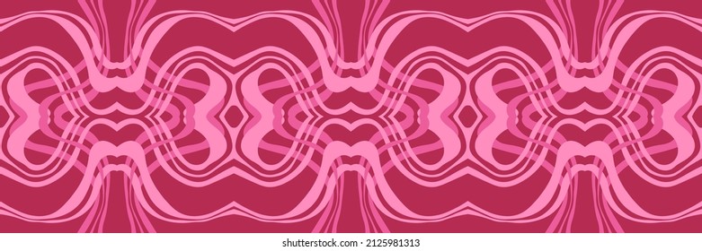 Abstract background of wavy embossed lines in pink shades. Intricate unusual kaleidoscope patterns. Openwork lace