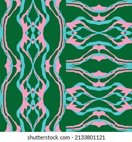 Abstract background of wavy embossed lines in blue and green tones. Intricate unusual kaleidoscope patterns. Openwork lace