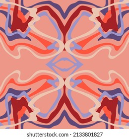 Abstract background of wavy embossed lines in pink and purple colors. Intricate unusual kaleidoscope patterns. Openwork lace